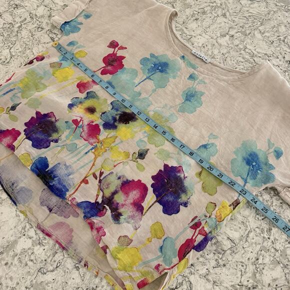 Italian Linen Colette Blouse Women’s Size M Watercolor Boxy Lagenlook Gray - Picture 7 of 10